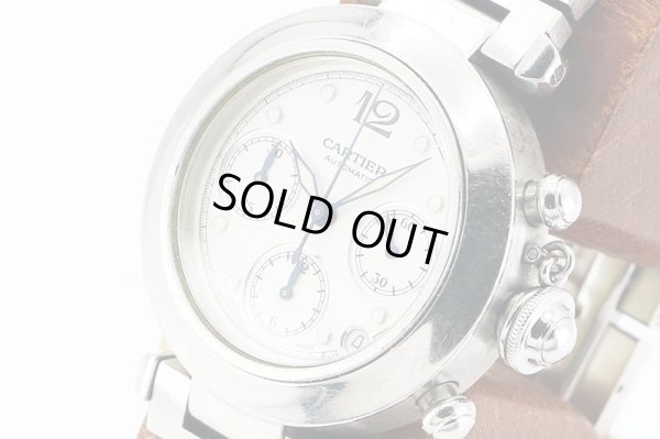カルティエ　パシャＣ　クロノグラフ　白文字盤　サイド拡大