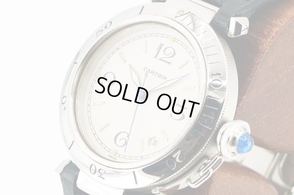 カルティエ　パシャ３８　アイボリー文字盤　サイド拡大