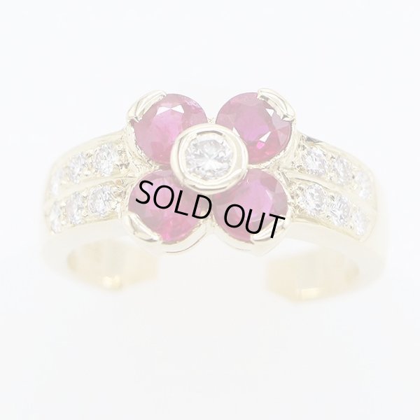 K18 ルビーダイアイリリング 1.68ct 0.40ct 6.10g