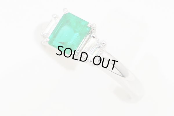 タサキ　PT900 エメラルドダイアイリリング 0.87ct 0.30ct 4.90g　サイド