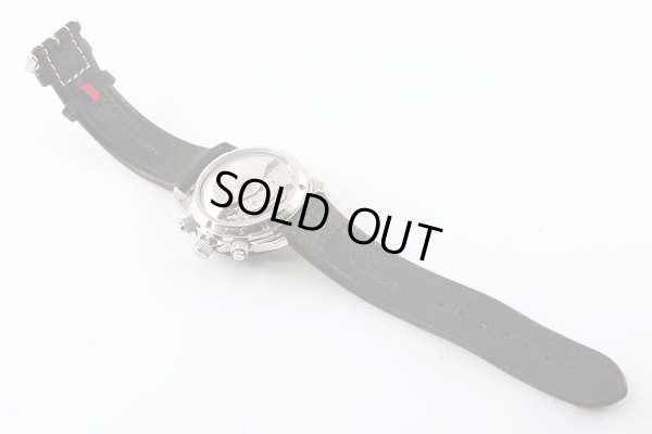 ジン　１０３　クロノグラフ　初期型　黒文字盤　革ベルト状態　裏面