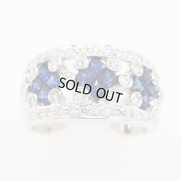 K18WG サファイアダイアイリリング 1.27ct 0.55ct 7.60g
