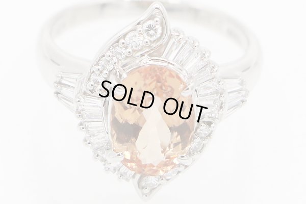 PT900 インペリアルトパーズダイアイリリング 2.896ct 0.584ct 6.50g　拡大