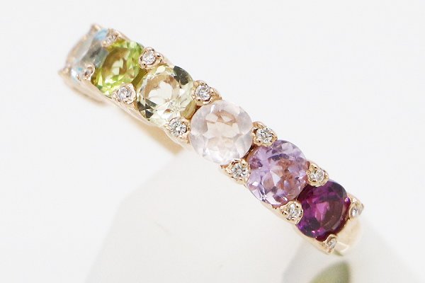 ポンテヴェキオ　K18PG マルチストーンダイアイリリング 0.08ct 4.50g　サイド
