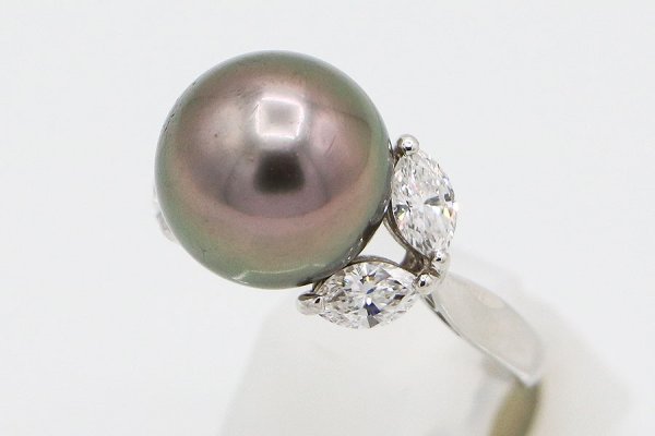 ミキモト　PT950 黒蝶パールダイアイリリング 12.00mm 0.84ct 7.40g　サイド