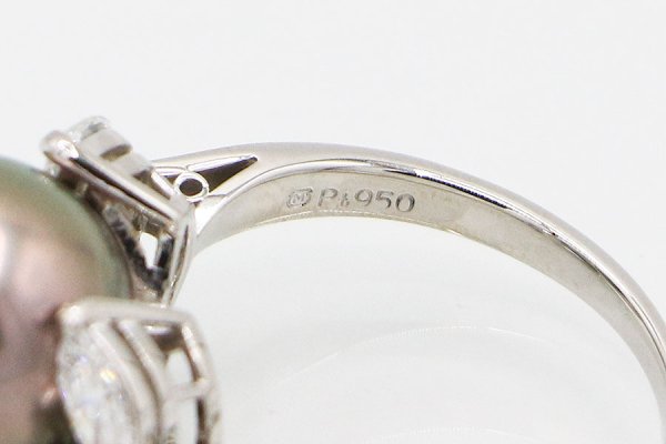 ミキモト　PT950 黒蝶パールダイアイリリング 12.00mm 0.84ct 7.40g　刻印