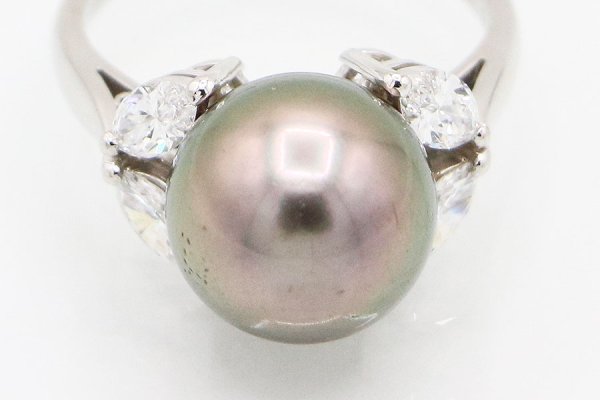 ミキモト　PT950 黒蝶パールダイアイリリング 12.00mm 0.84ct 7.40g　拡大