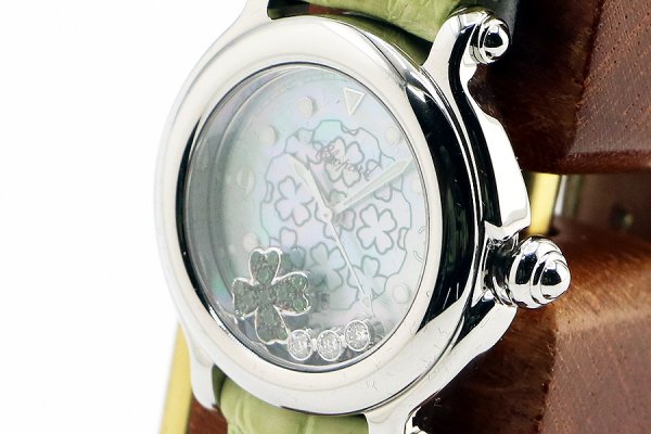 ショパール　ハッピースポーツ　２７／８４２８　クローバー限定　緑シェル文字盤　サイド拡大