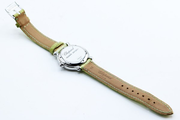 ショパール　ハッピースポーツ　２７／８４２８　クローバー限定　緑シェル文字盤　革ベルト状態　裏面