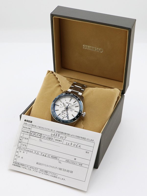 セイコー　プレサージュ　シャープエッジＧＭＴ　ＳＡＲＦＧ００７　白文字盤　箱、保証書