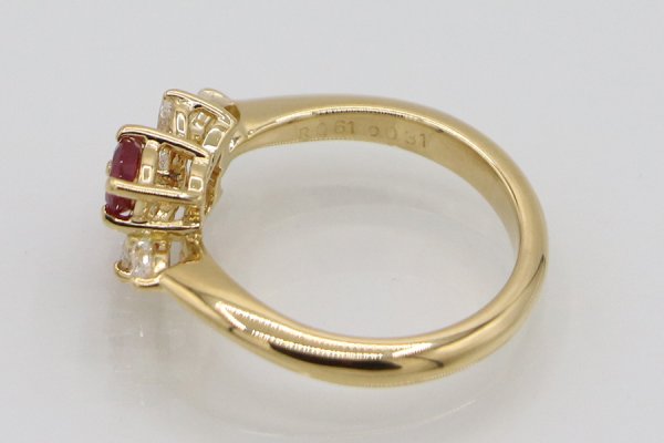 クイーン 750YG ルビーダイアイリリング 0.61ct 0.31ct 4.40g　刻印