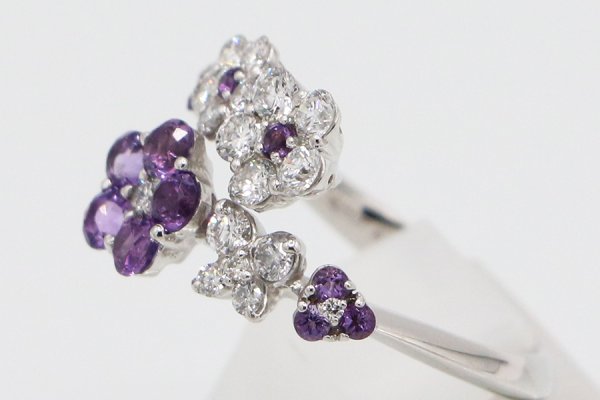 セイレーン アズーロ K18WG アメシストダイアイリリング 0.60ct 0.65ct 5.80g　サイド