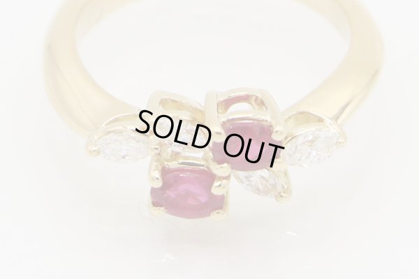 クイーン 750YG ルビーダイアイリリング 0.61ct 0.31ct 4.40g　拡大