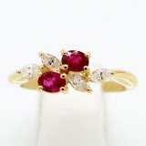 クイーン 750YG ルビーダイアイリリング 0.61ct 0.31ct 4.40g