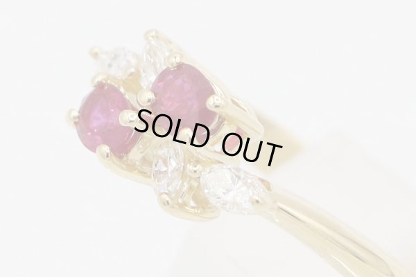 クイーン 750YG ルビーダイアイリリング 0.61ct 0.31ct 4.40g　サイド