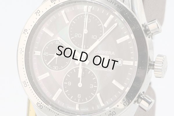 タグホイヤー　カレラ　クロノグラフ　ＣＶ２０１Ｐ　黒シェル文字盤　表面拡大