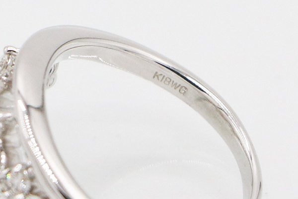 K18WG トルマリンダイアイリリング 0.07ct 1.00ct 5.20g　刻印