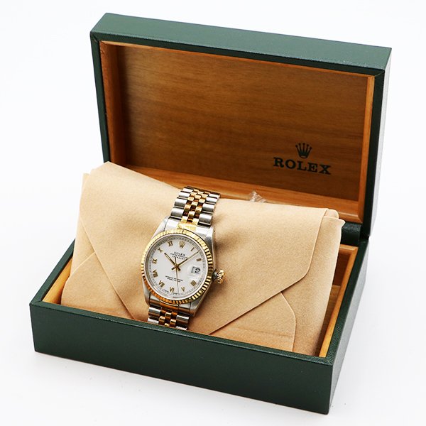 ロレックス　デイトジャスト　１６２３３　金ローマン白文字盤　Ｓ盤（９３年）　箱