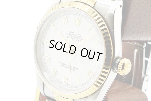 ロレックス　デイトジャスト　１６２３３　金ローマン白文字盤　Ｓ盤（９３年）　サイド拡大