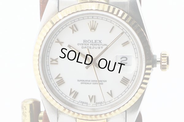 ロレックス　デイトジャスト　１６２３３　金ローマン白文字盤　Ｓ盤（９３年）　表面拡大