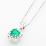 K18WG/PT900 エメラルドダイアイリペンダントネックレス 0.95ct 0.66ct 6.40g