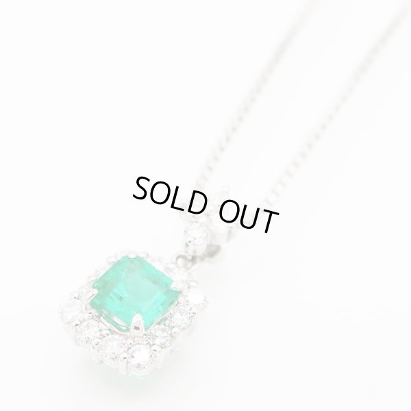 K18WG/PT900 エメラルドダイアイリペンダントネックレス 0.95ct 0.66ct 6.40g