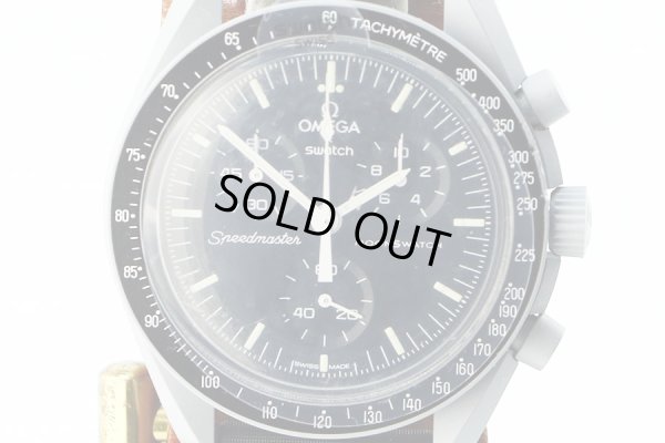 スウォッチ＊オメガコラボ　スピードマスター　ミッションｔｏムーン　Ｓ０３３Ｍ１００　黒文字盤　表面拡大