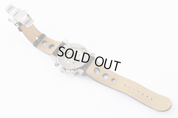 ウォルサム　フィダルゴ　クロノグラフ　黒文字盤　白リング　革ベルト状態　裏面