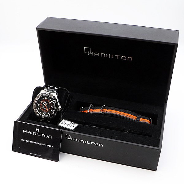 ハミルトン　カーキ　パイロットＧＭＴ　Ｈ７６７５５０　黒文字盤　箱・保証書・替えナイロンベルト