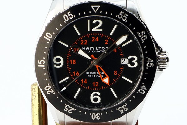 ハミルトン　カーキ　パイロットＧＭＴ　Ｈ７６７５５０　黒文字盤　表面拡大
