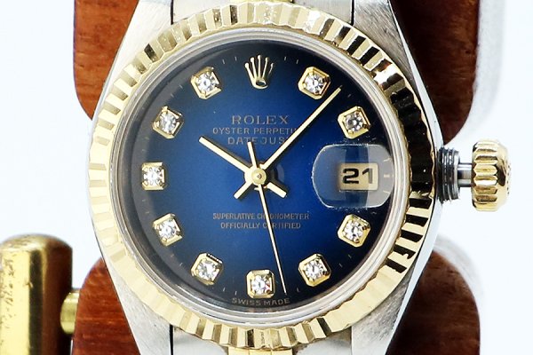 ロレックス　６９１７３Ｇ　青グラデーション文字盤　新１０Ｐ　Ｕ番　表面拡大