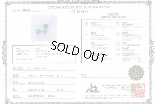 K18WG アレキサンドライトガーネットダイアイリペンダントネックレス 0.94ct 1.60ct 0.38ct 14.20g　鑑別書