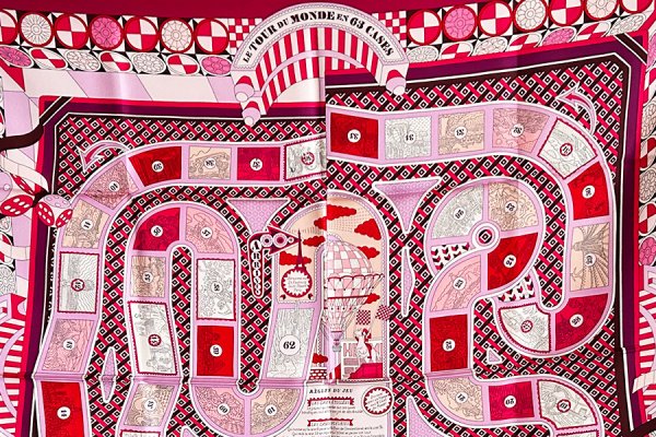 エルメス　LE TOUR DU MONDE EN 63 CASES カレ90 H003177S ピンク　拡大