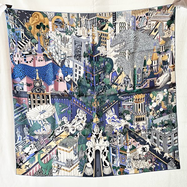 エルメス　ANIMAPOLIS カレ90 003275S NA/BLEU/GRIS/VIEUX RO