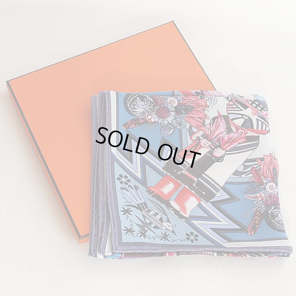 エルメス　KACHINAS カレ ウォッシュ90 071823S RD/BLEU JEAN/ROSE VIF　箱