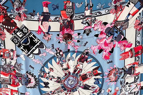 エルメス　KACHINAS カレ ウォッシュ90 071823S RD/BLEU JEAN/ROSE VIF　拡大