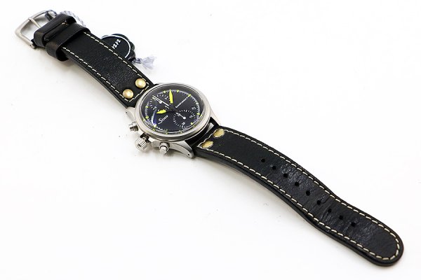 ジン　３５６　ユーロフリーガーII　黒文字盤  黄色針　革ベルト状態　表面