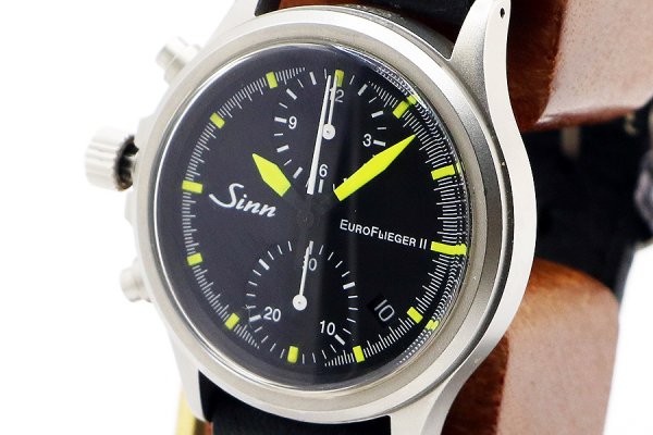 ジン　３５６　ユーロフリーガーII　黒文字盤  黄色針　サイド拡大