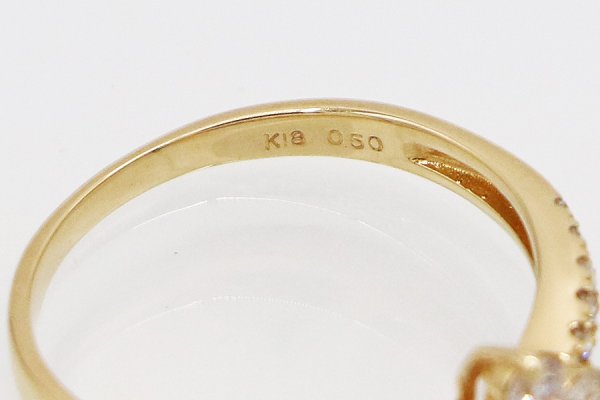 K18 ダイアイリリング 0.50ct 2.10g　刻印