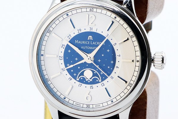 モーリス・ラクロア　レ・クラシック　ムーンフェイス　ＣＬ６１６８　白／紺文字盤　表面拡大