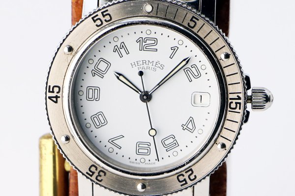 エルメス　クリッパーダイバー３８　ＣＬ７．７１０　白文字盤　表面拡大