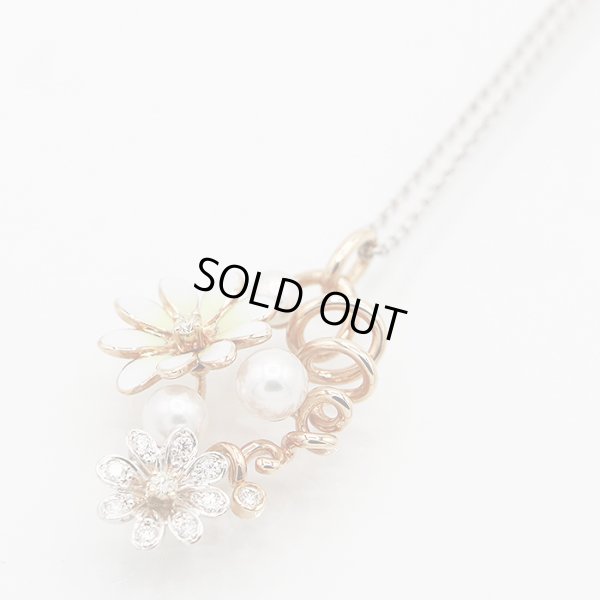 ミキモト　K18WG/PG エナメル パール ダイアイリペンダントネックレス 8.80g