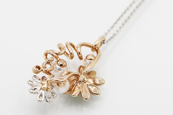 ミキモト　K18WG/PG エナメル パール ダイアイリペンダントネックレス 8.80g　裏面