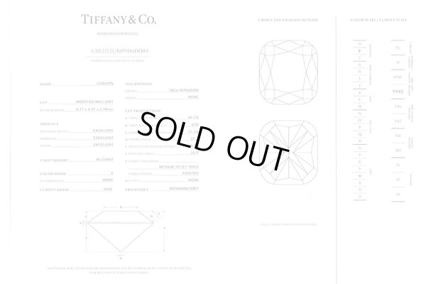 ティファニー　PT950 ソレスト クッションカット ダイアイリリング 5.90g　保証書