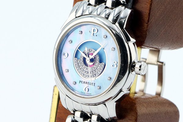 ペルレ　レディーテンペスト　Ｌ．ＴＥＭＰ－ＳＳＢＢＤ　青シェル文字盤　８Ｐ　サイド拡大