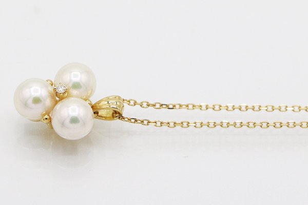 ミキモト　K18 3P パールダイアイリペンダントネックレス 4.10g　サイド