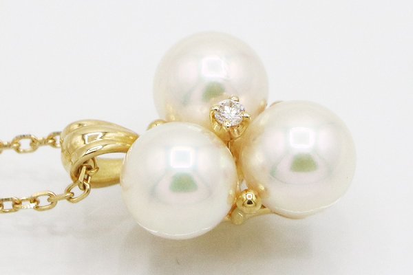 ミキモト　K18 3P パールダイアイリペンダントネックレス 4.10g　拡大