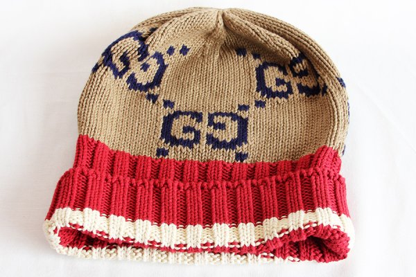 グッチ GGニットキャップ 597636 4G111 ブラウン／レッド　裏面