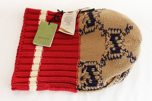 グッチ GGニットキャップ 597636 4G111 ブラウン／レッド　裏返し