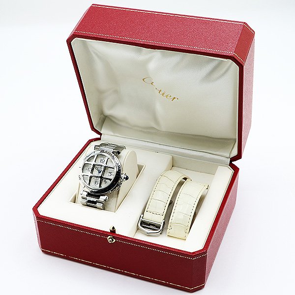 カルティエ　パシャ３８　コンベックスグリッド　Ｗ３１０５９Ｈ３　銀文字盤　箱・替革ベルト　白